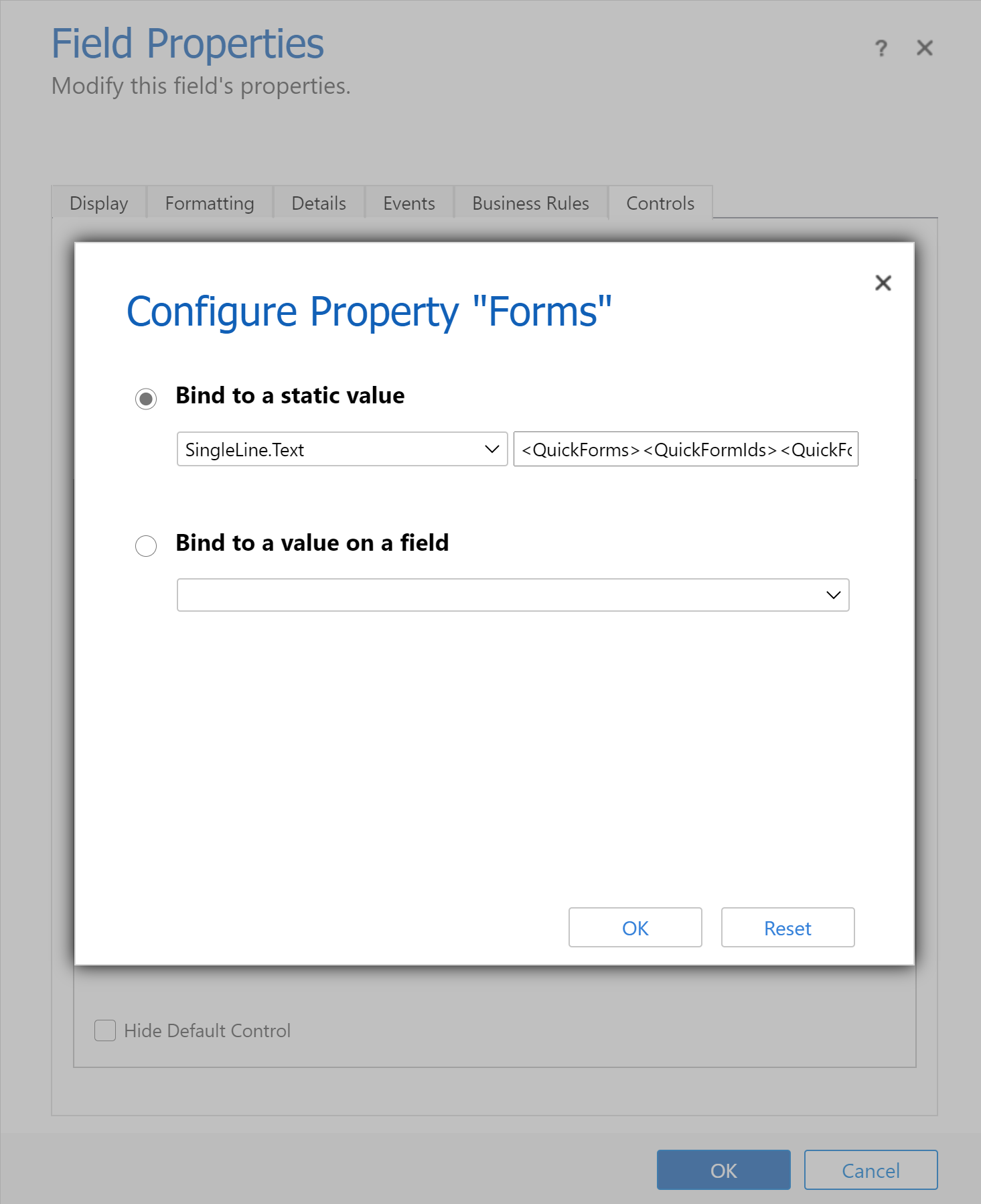 Configure the form component control.