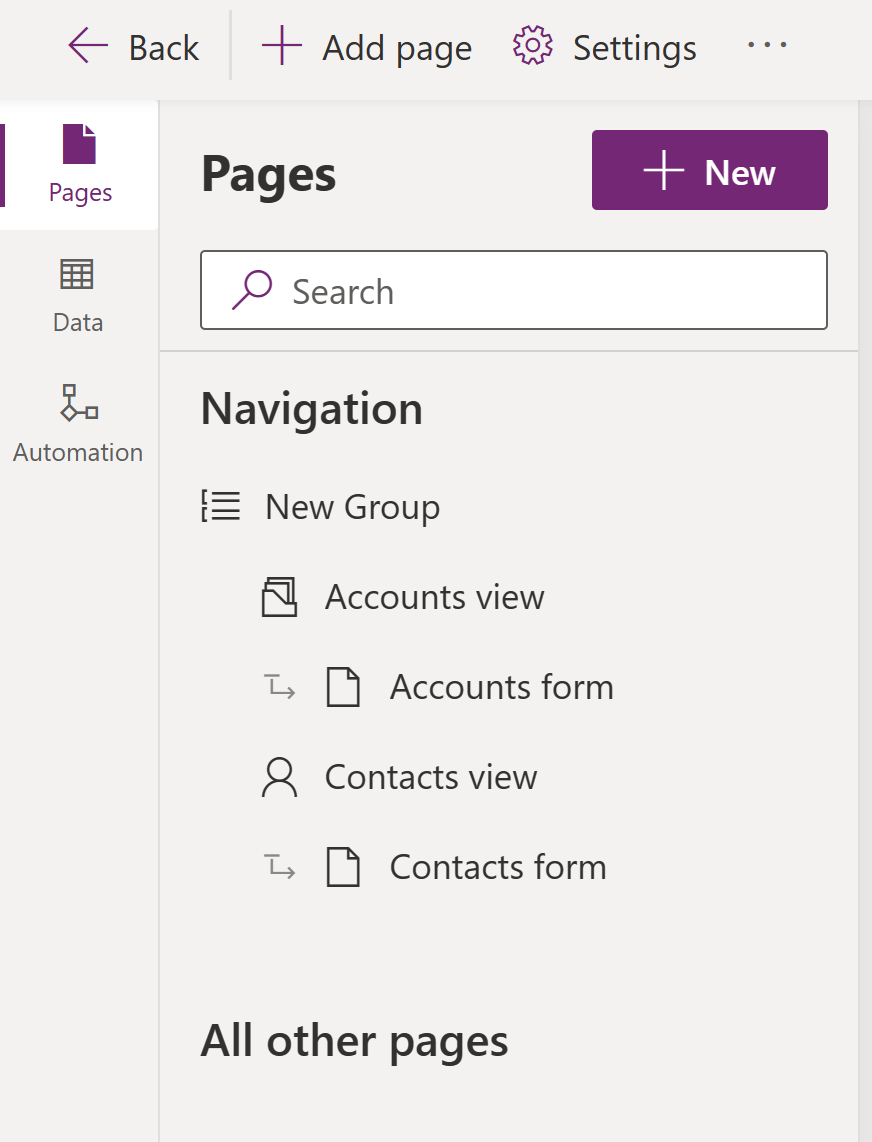 Select the navigation area from the navigation pane
