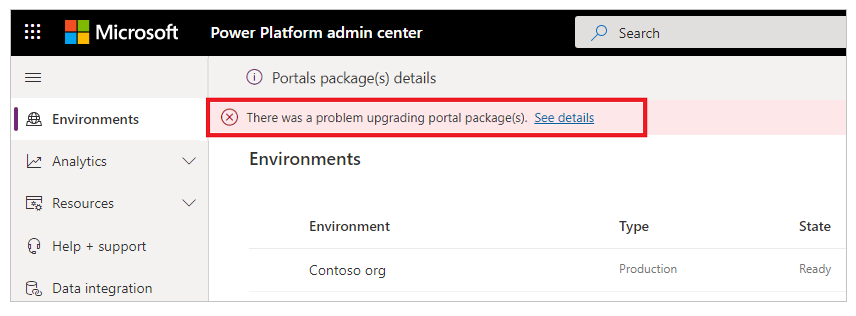 Notification of package update errors.