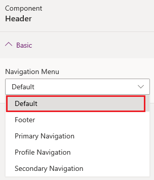 Default navigation menu