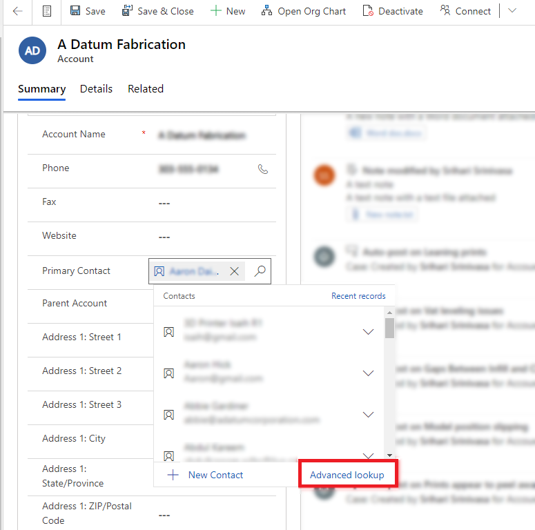 CRM Crate Advance Lookup
