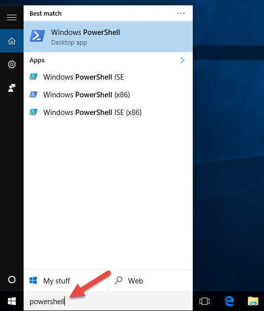 Figure 1-1 - Search for PowerShell in the Start Menu