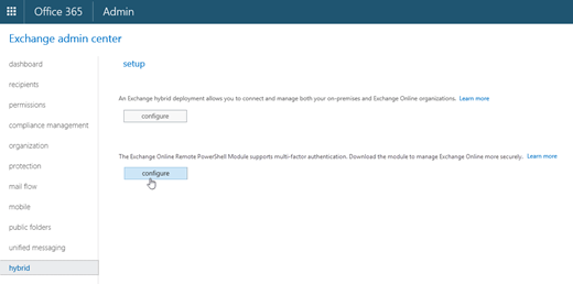 Download the Exchange Online PowerShell Module from the Hybrid tab in the EAC.