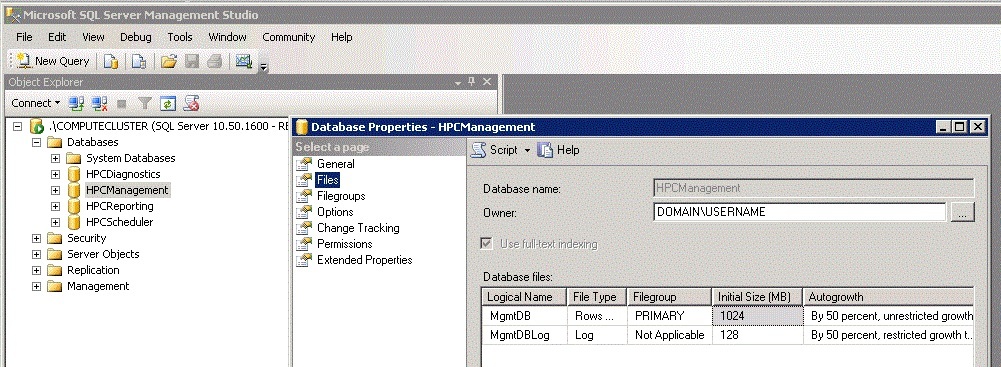 Configure HPC Databases in SQL Management Studio