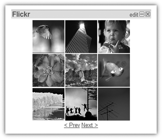 The Flickr widget downloads the Flickr photo stream as XML and parses using LINQ to XML and the photo grid is dynamically rendered