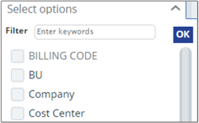 Example of a list of tags to filter results by