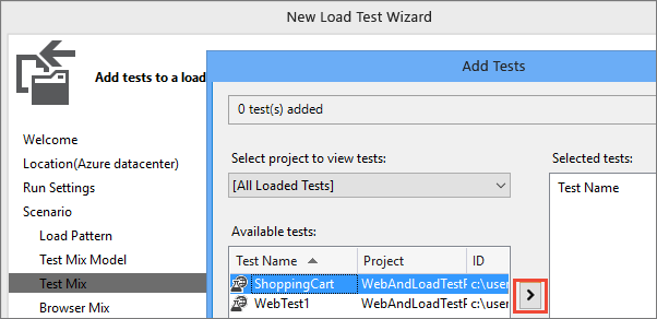 Select which tests to include in the test mix