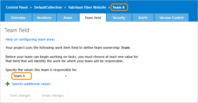 Web portal, project admin context, Team field page added