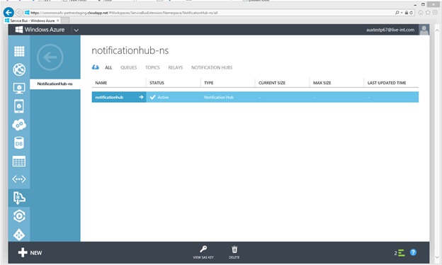 New hub created in the Azure Portal