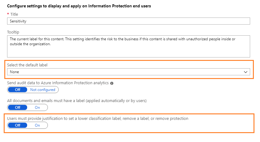 Azure Information Protection tutorial - policy settings to change