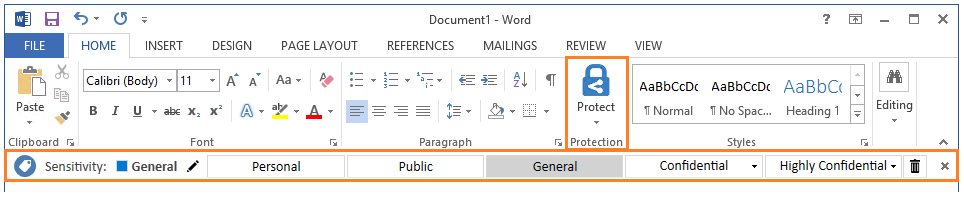 Azure Information Protection bar with default policy