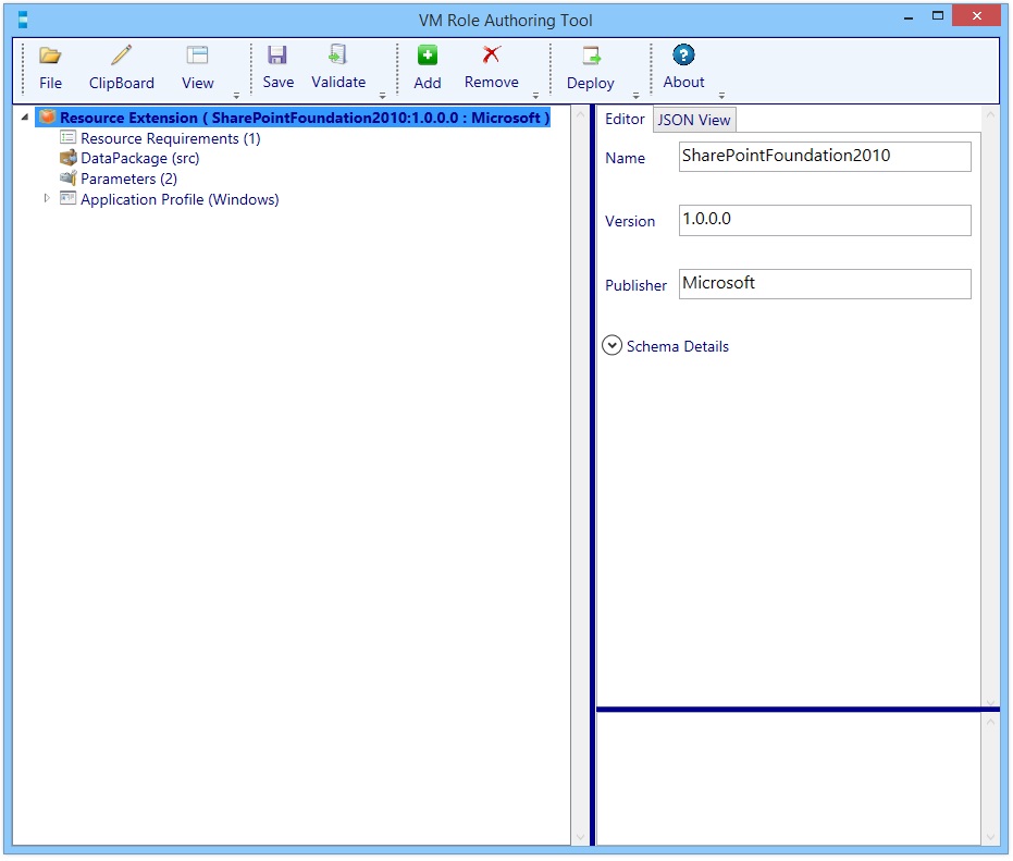 Screen Shot of VM Role Authoring Tool