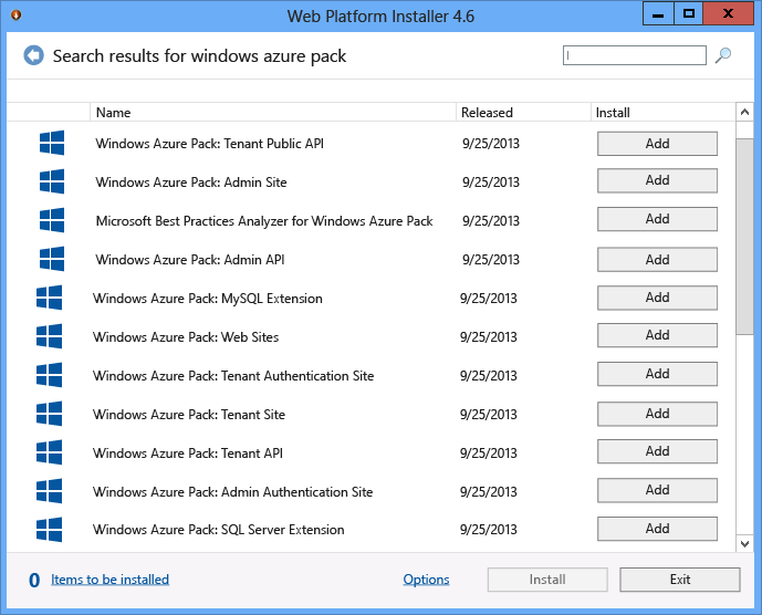 The Web Platform Installer for Windows Azure Pack