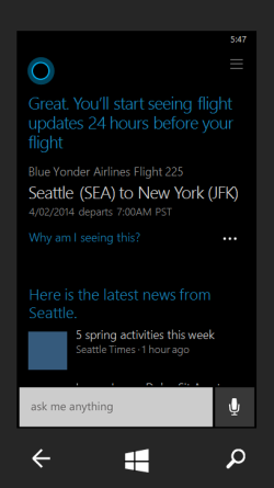 Cortana flight tracking response