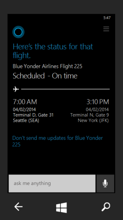Cortana flight status update