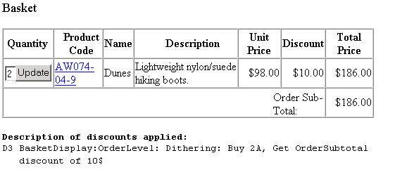 User basket - order subtotal - dollar discount 