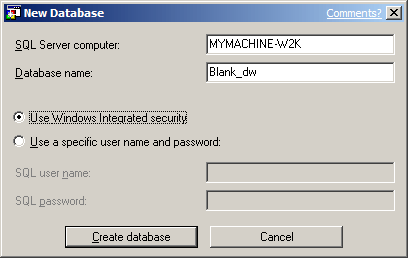 New Database dialog box, example B,1