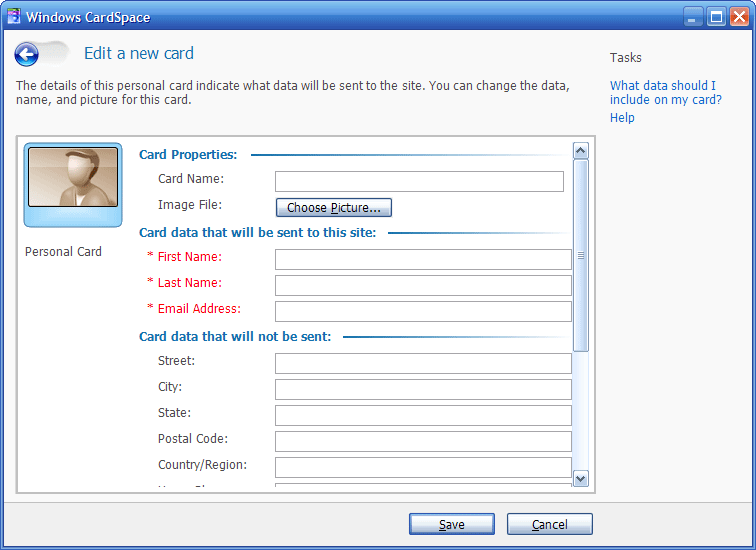 Editing a Windows CardSpace card