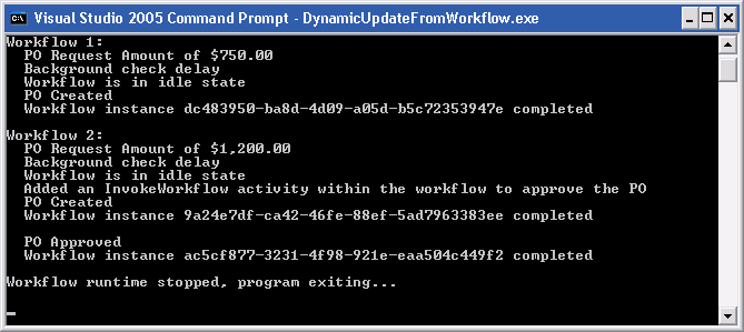 Output from Dynamic Update sample