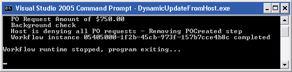 Output from Dynamic Update from Host sample