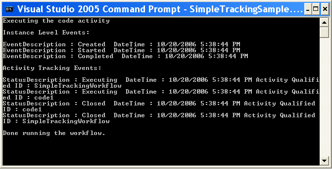 Simple Tracking Sample Output