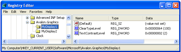 ClearType settings in the Registry Editor