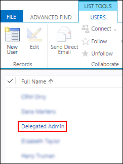 Delegated admin appears in user list