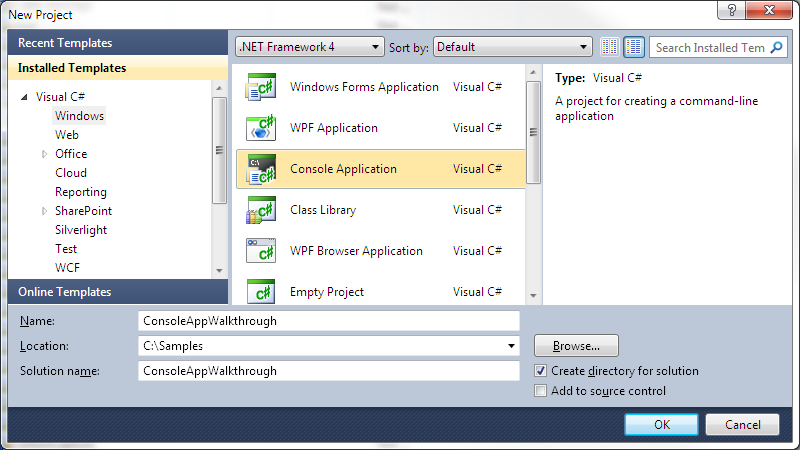 Create a project in Visual Studio