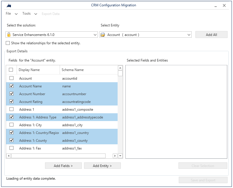 Create schema of the data to be exported in CRM