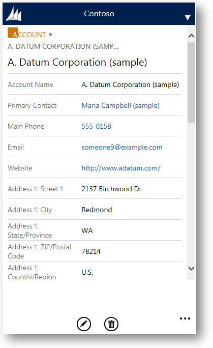 CRM for phones account form in Dynamics CRM