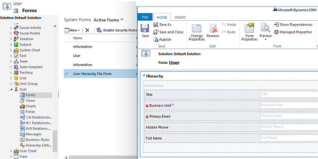 Configure hierarchy settings in Quick View form