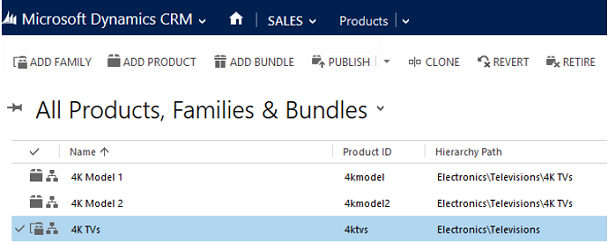 Create a product family in Dynamics CRM