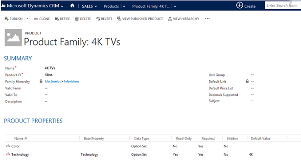 Describe a product family in Dynamics CRM