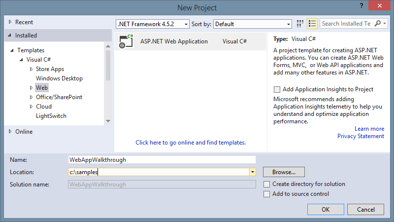 Create Web application in Visual Studio