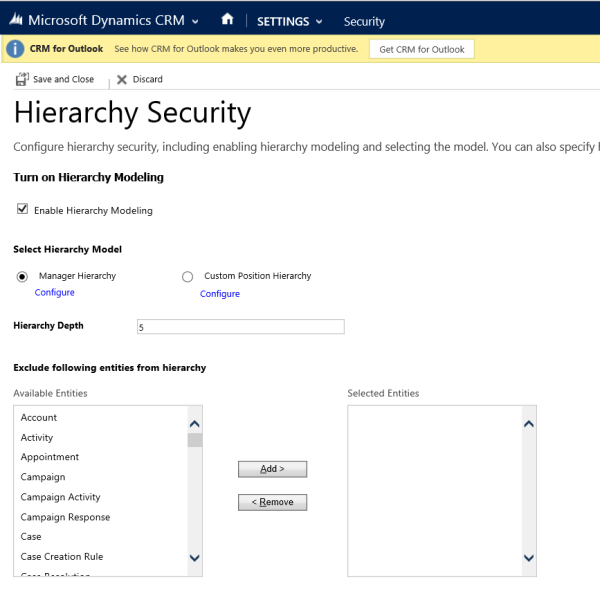 Set up hierarchy security in Dynamics CRM