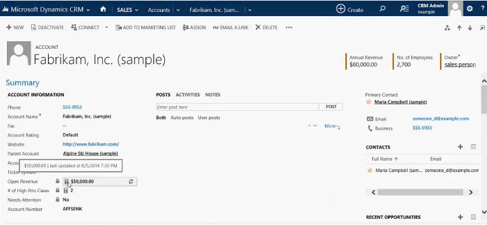 Rollup field on the account form in Dynamics CRM