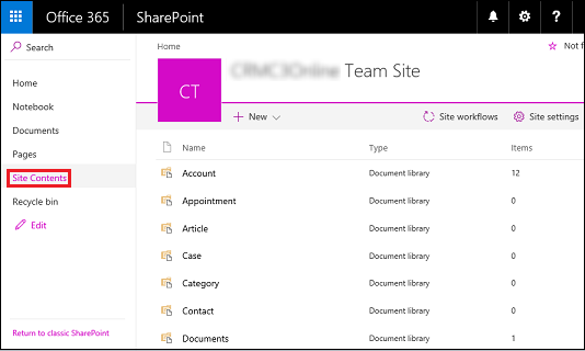 Office 365 Team Site all libraries