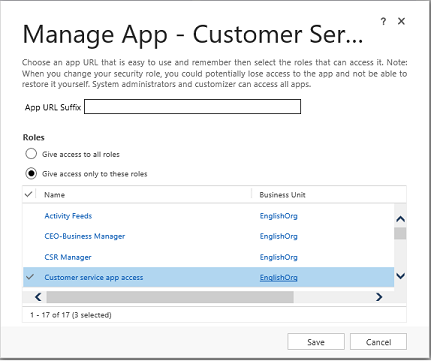 Manage security roles for the app