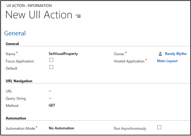 Create a UII action for Main Layout hosted control