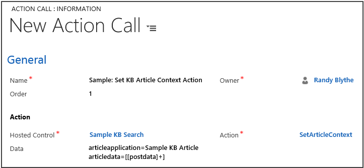Action call for setting article context