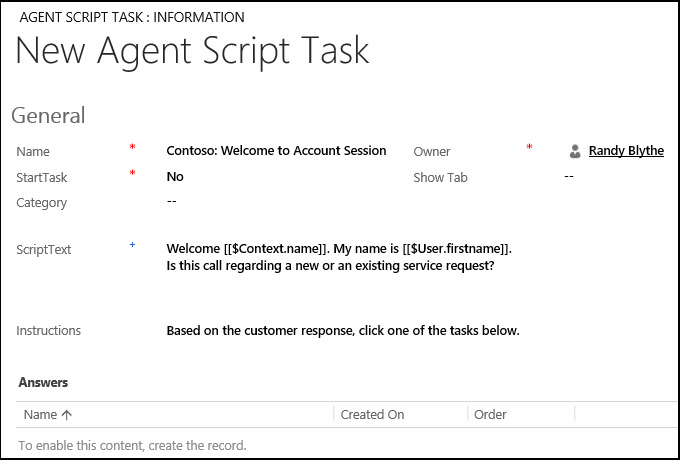 Create an agent script task