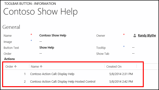 Action calls added to the toolbar button