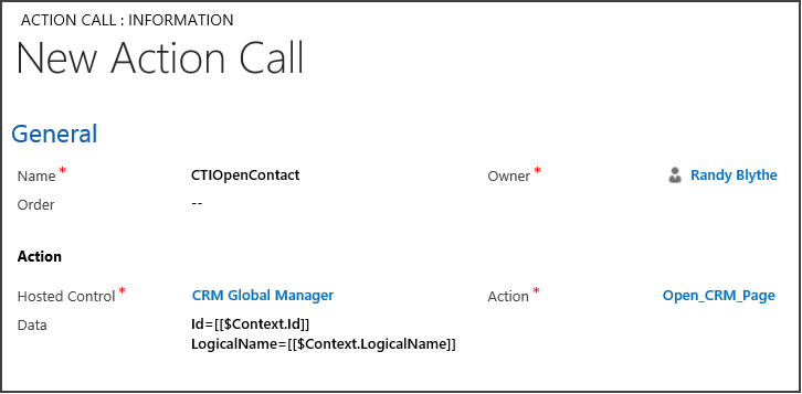 Configure an action to display contact