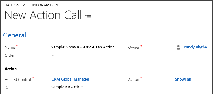 Action call to display the KB article in a tab