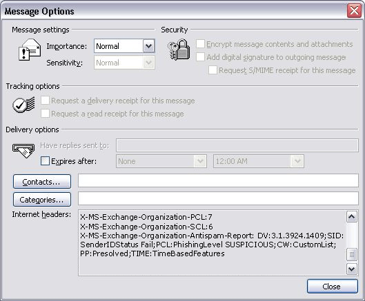 Viewing the anti-spam stamps in Outlook 2007