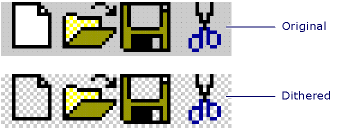 Comparison of dithered and original icon versions