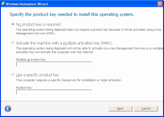 Figure 6. Windows Deployment Wizard product key page