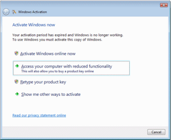 Figure 4. Windows Activation prompting for immediate activation