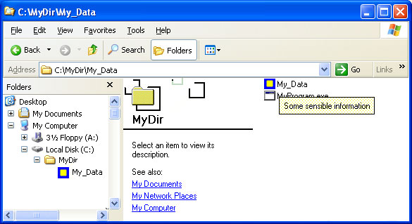 Web view of a folder with an infotip.
