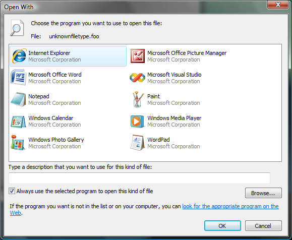 Open With dialog box on Windows Vista